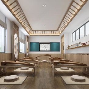 新中式学校古筝教室3D模型下载